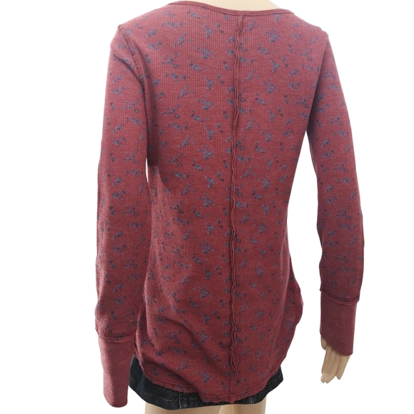 We The Free | Floral Waffle Knit Long Sleeve Earthy Thermal Layer Top | Medium - Picture 3 of 9
